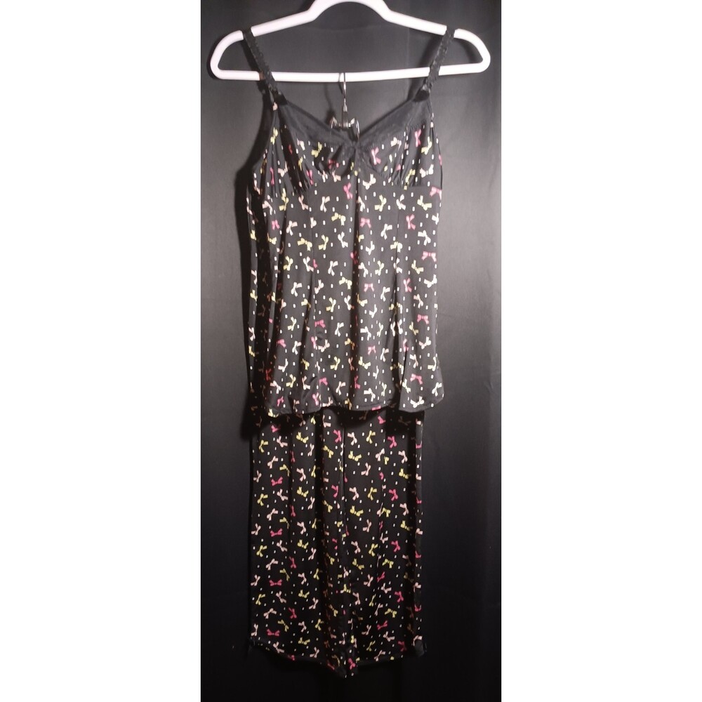 Betsey Johnson Intimates Women’s Small Black Bow Babydoll Nighty Lounge 2 Piece - Picture 1 of 6